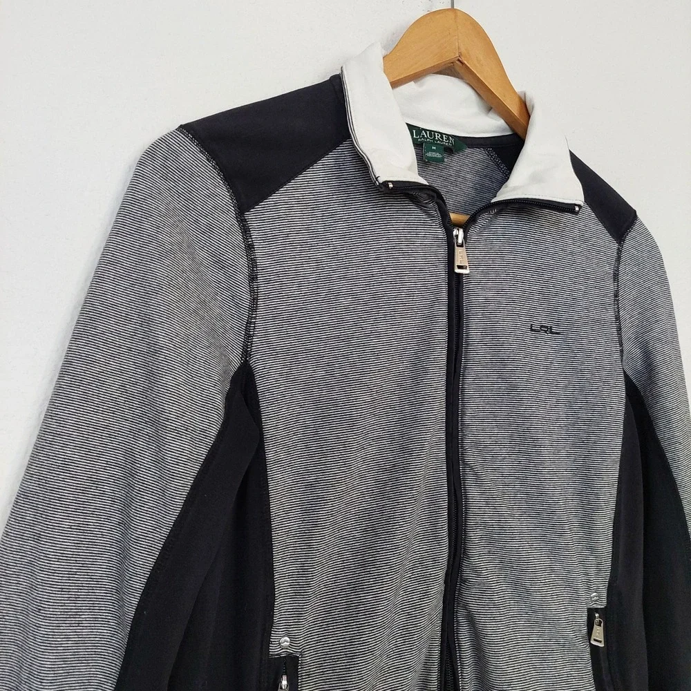 Lauren Ralph Lauren Striped Full Zip Track Jacket Black‎ White Women's Medium